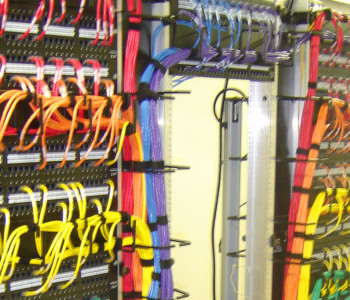 colored cables on a rack