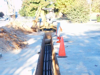 Outside construction laying of cabling pipes. laying of cabling outside